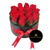 Caja de madera redonda con rosas rojas - Luxury Roses
