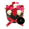 Caja de madera redonda con rosas combinadas - Luxury Roses